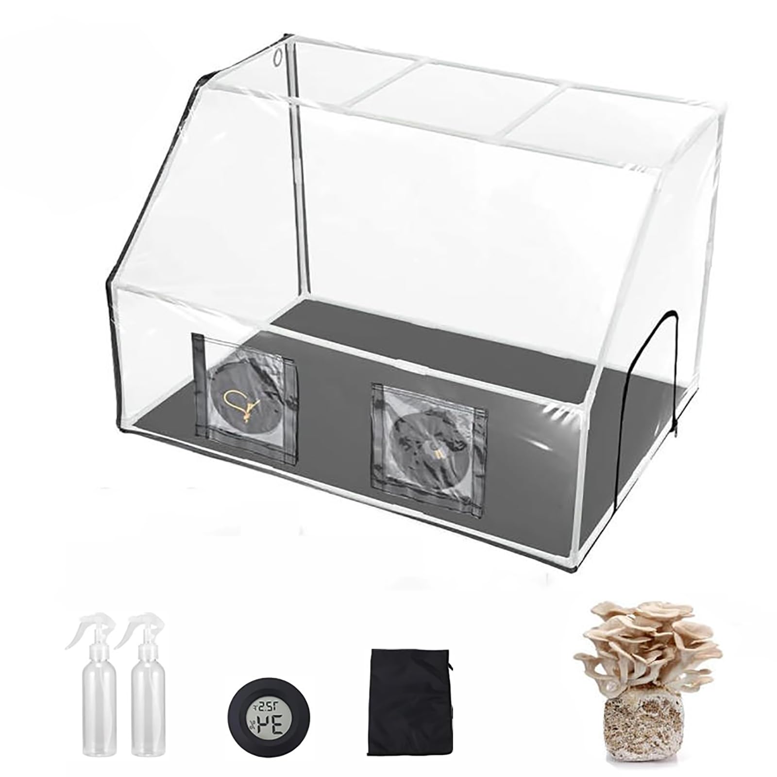 Kit de culture de champignons portable avec pulvérisateur et thermomètre, film PVC transparent pour un contrôle facile, poignets réglables pour la culture de plantes et légumes