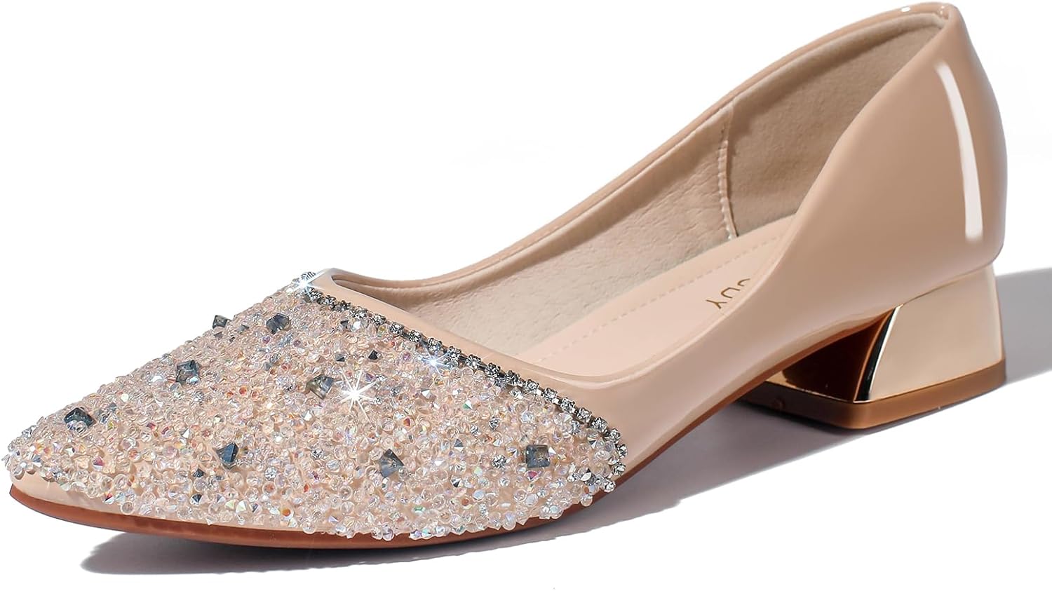 Women's Wedding Pumps Rhinestones Sequins Chunky Low Block Heels Pumps Dress Evening Shoes for Women Bridal