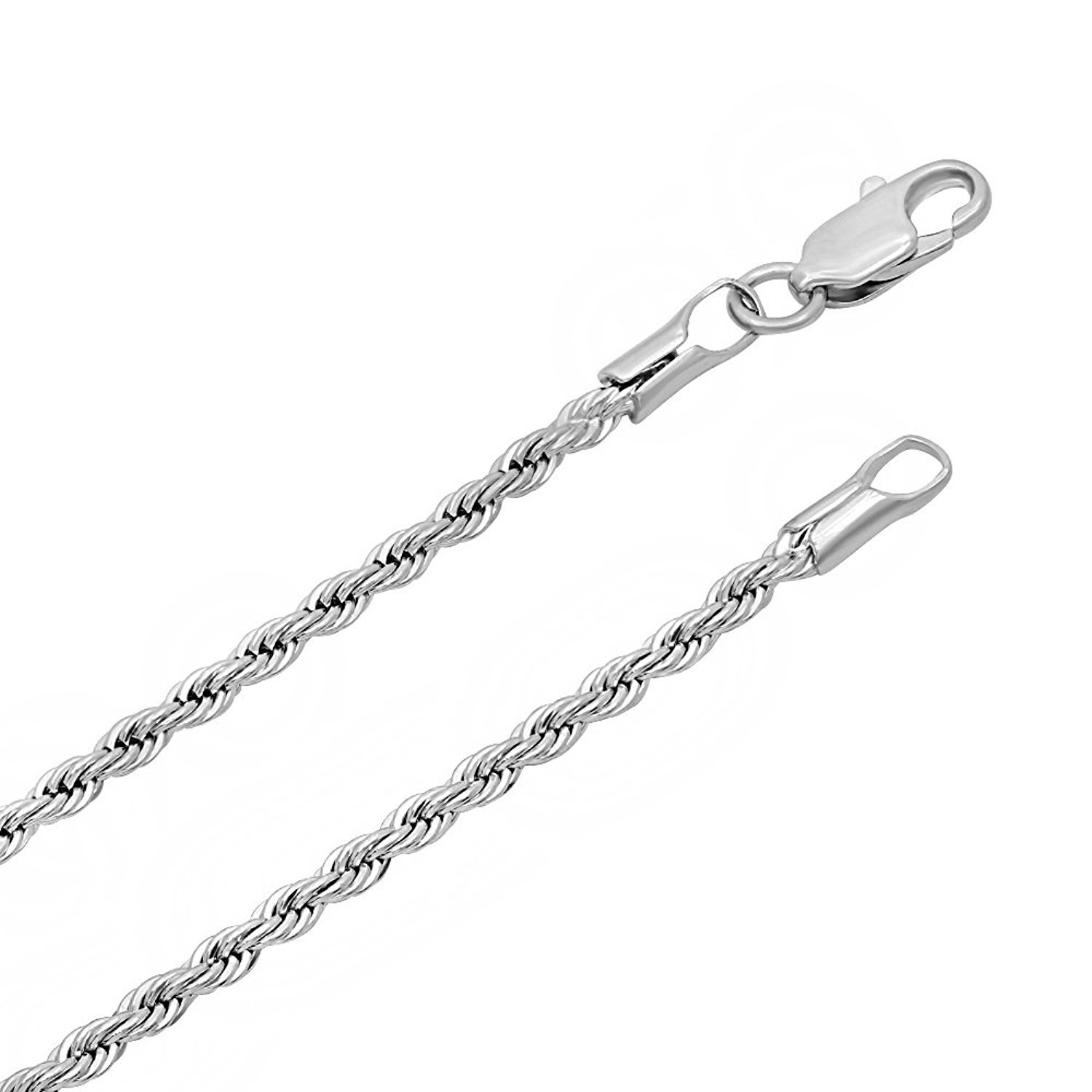 Dubai CollectionsWhite Gold Chain Thin Pendant Rope Gold Filled Necklace Real Plated Lobster Clasp For Men Women 2.5mm 14kUSA Made, Metal