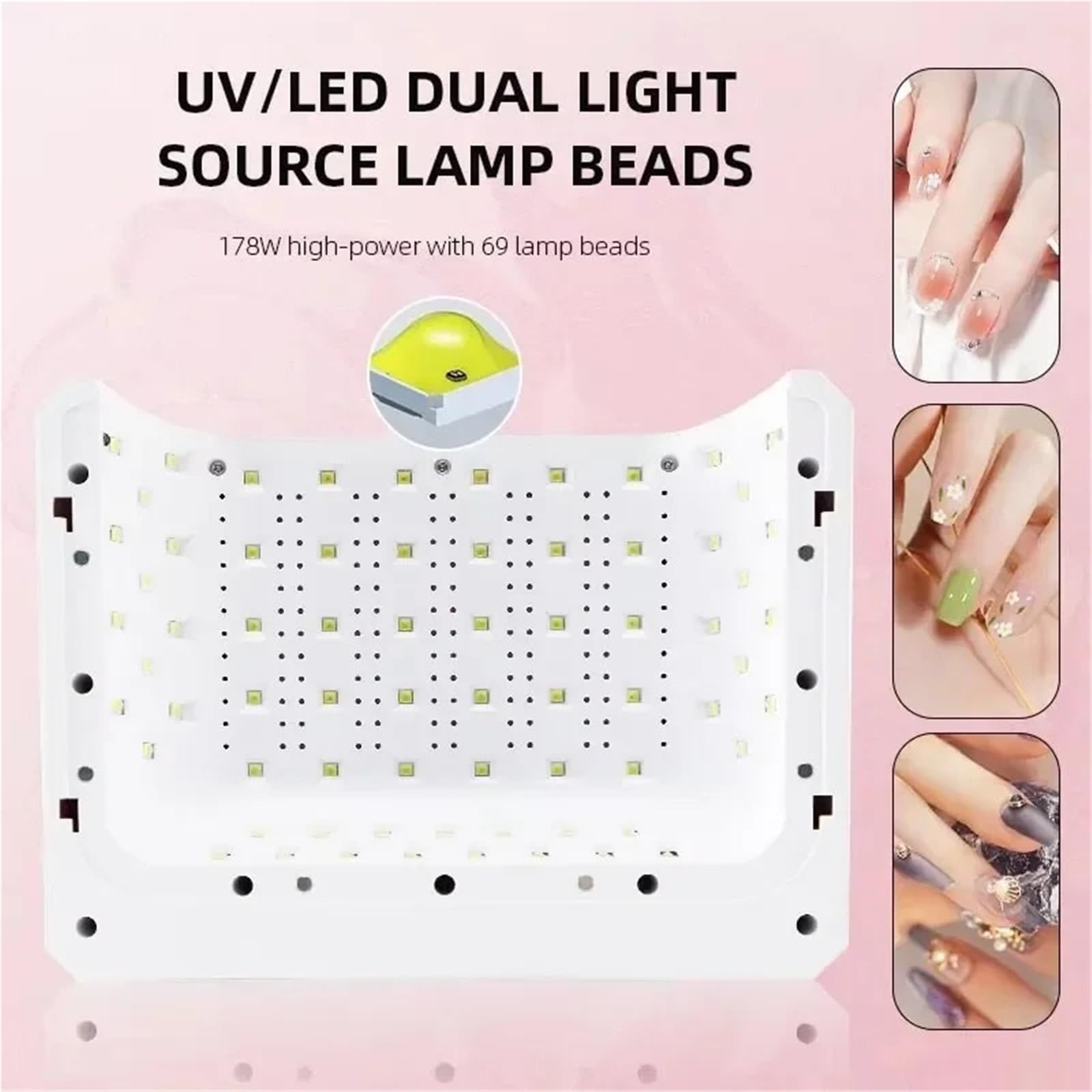 Lampara de uñas Lámpara de uñas UV LED de 178 W con almohadilla for las manos, diseño extra grande for dos manos, secador de uñas recargable.(Bianco)