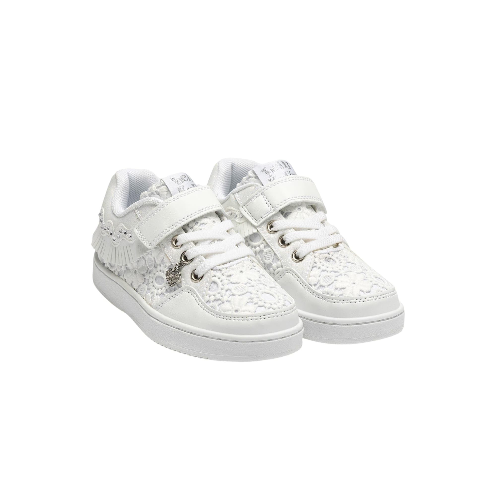 Lelli Kelly Sneaker Bambina, Rosa e Bianco, Pizzo Sangallo, Chiusura a Strappo. Numerazione dal 26 al 33 Gadget in Regalo