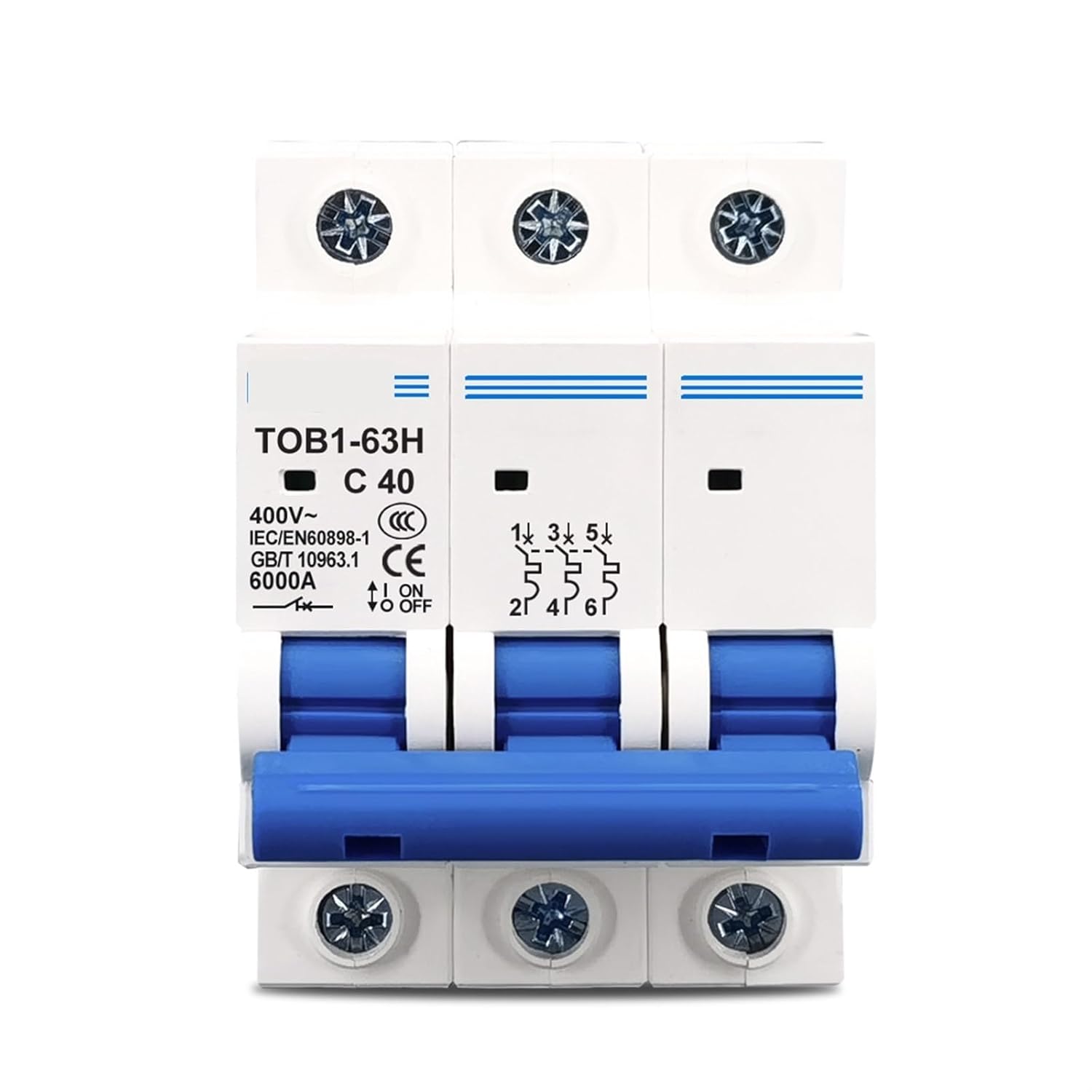 3P AC MCB TOB1-63 C Type 230/400V~ 50HZ/60HZ Mini Circuit Breaker 3A 6A 10A 16A 20A 25A 32A 40A 50A 63A 1Pcs(3P 6A)