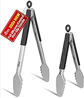 Vista 14 de Hotec - Pinzas de cocina de acero inoxidable (2 unidades, 9 - 12 pulgas / 23 y 30.5 cm, con cerradura de metal, agarre antideslizante), color negro