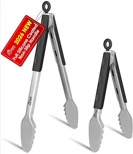 Miniatura 12 de Hotec Pinzas de Cocina de Acero Inoxidable, Juego de 2-9", Pinzas de Metal con Bloqueo para Cocinar, Servir, BBQ, Parrilla con Agarre Antideslizante