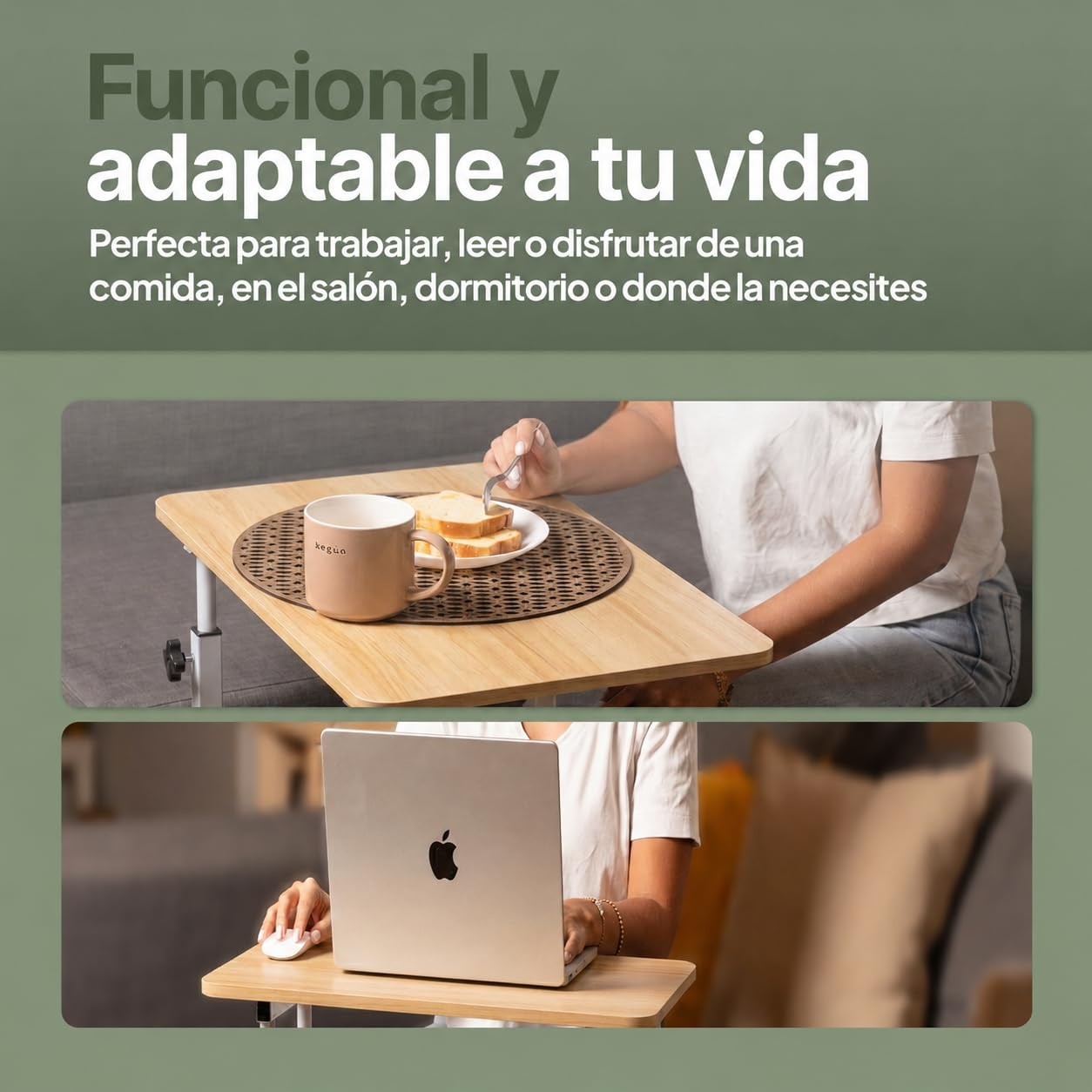 Scrivania piccola altezza regolabile e ruote-tavolo per computer 60x40 cm-tavolino ausiliario portatile per divano, letto e telelavoro-ideale per piccoli spazi
