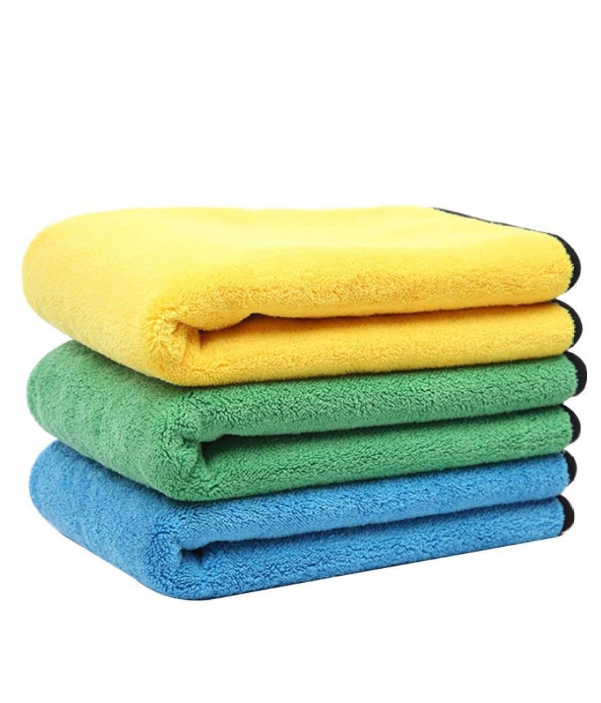 Image of Auto Hub Heavy Microfiber Cloth 500 GSM (Size 60cm x 40cm) /Pack of 3,for Car Cleaning and Detailing, Double Sided, Extra Thick Plush Microfiber Cloth Lint-Free, Color:- Mix, multi color