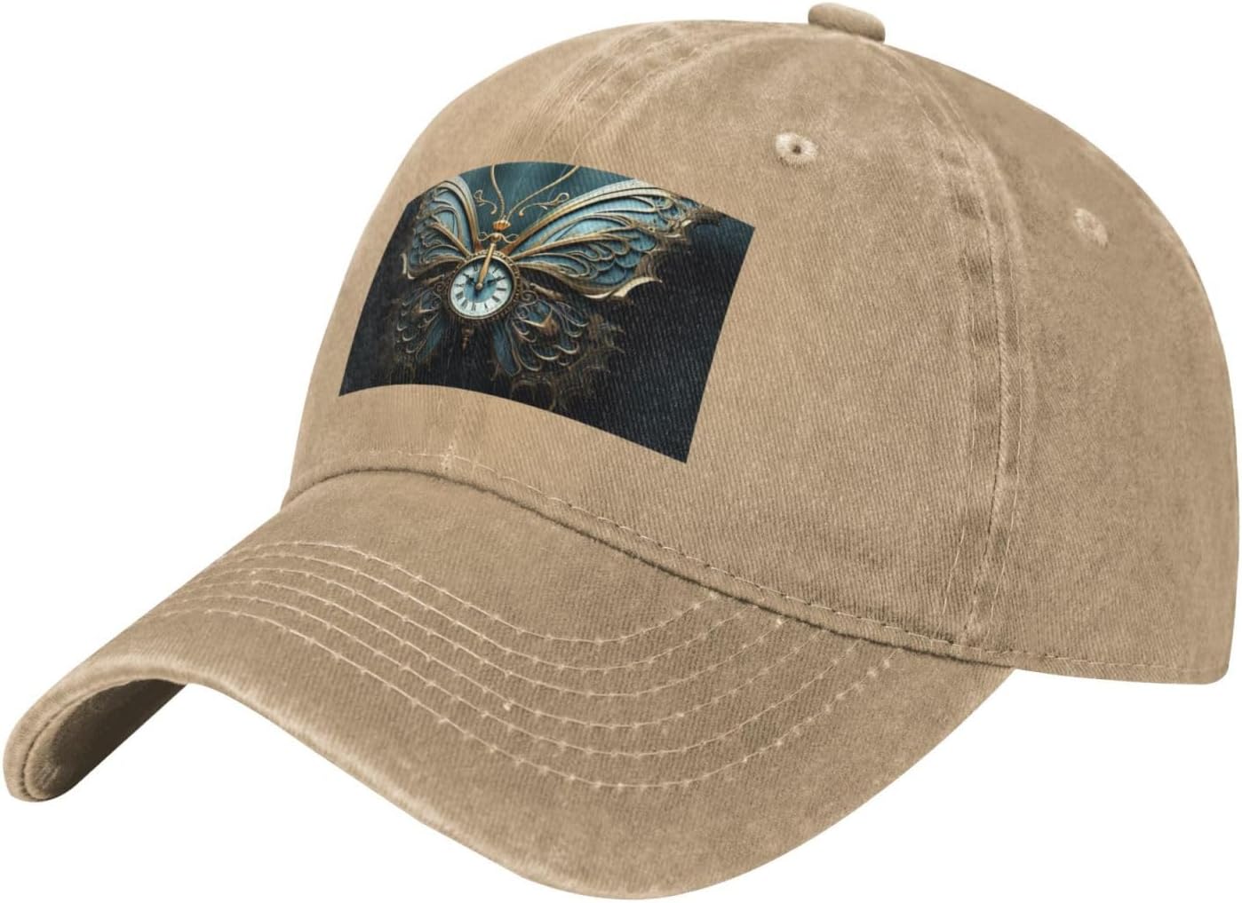 Clock Butterfly Print Cowboy Hat Personalized Baseball Cap Fashion Hat Cap Funny Gifts for Women Men Natural