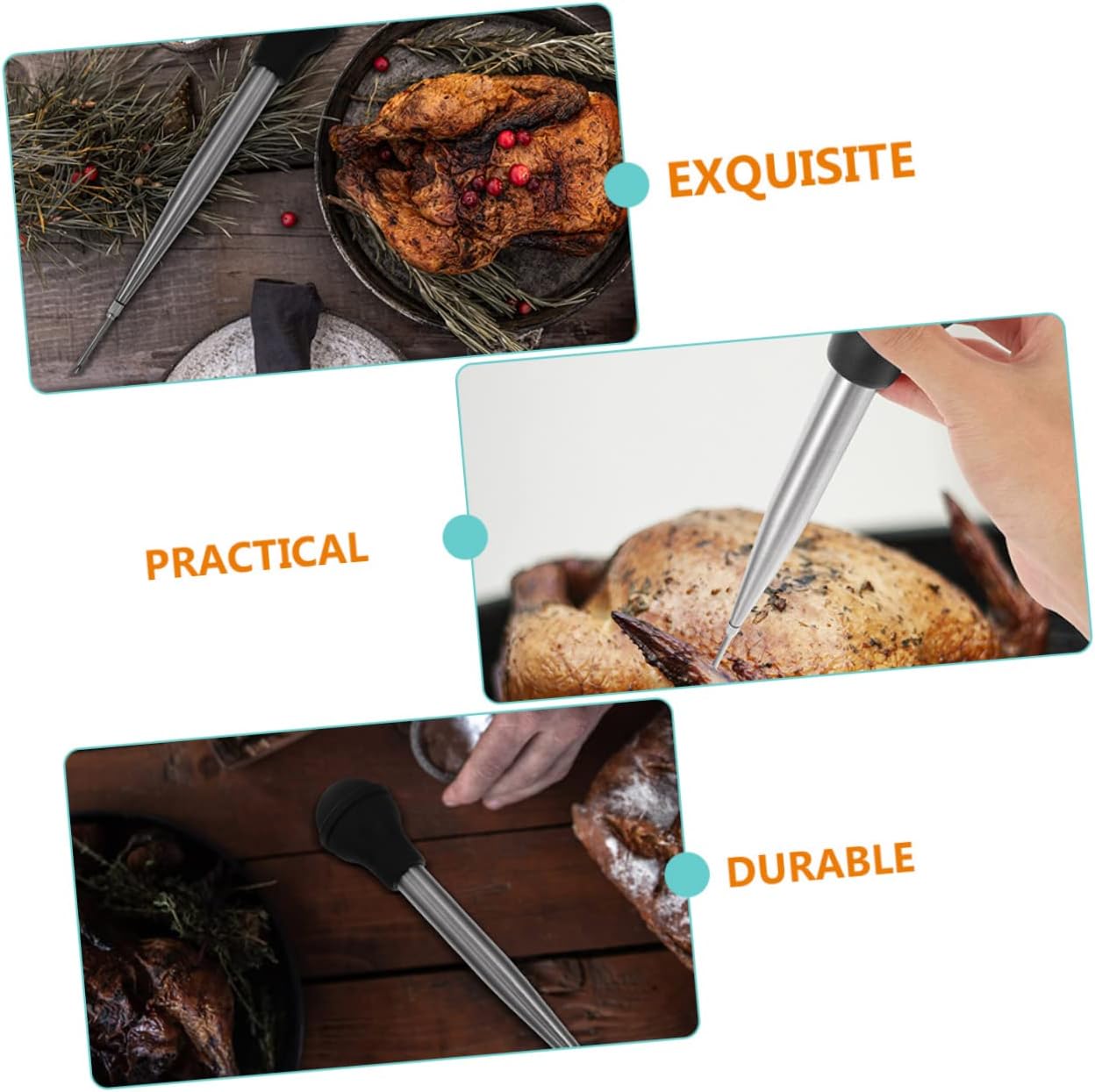 Garneck Stainless Steel Bbq Sauce Injector Silicone Basting Tube Spice Injecting Tool for Meat Turkey and Poultry Reusable Easy to Clean High Suction Design for Marinade Distribution