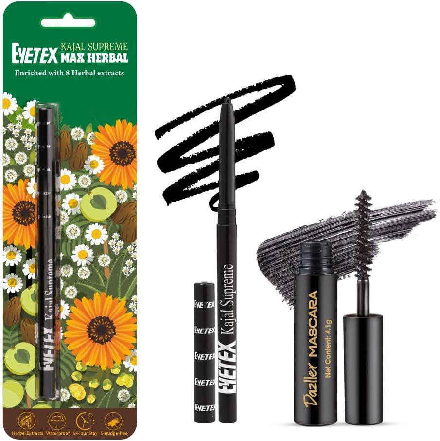 Combo Pack: Matte Kajal Supreme Max Herbal Stick, 0.35G + Dazller Mascara, 4.1G,Black