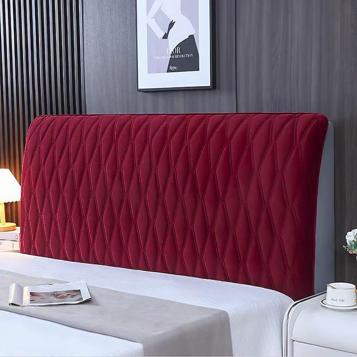 Headboard Cover King Velvet, Bed Headboard Covers for Single/King/Double, Elastic Headboard Protection Cover for Bedroom Bed Head Decor