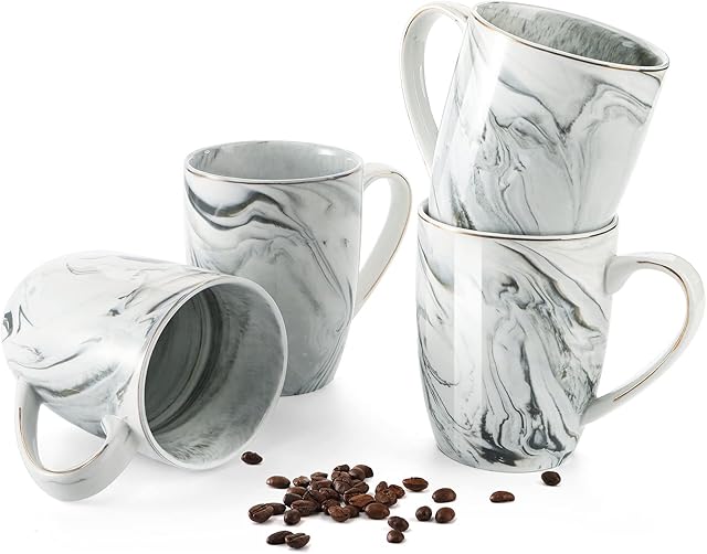 Youeon 4 Pack 13 Oz Marble Coffee Mugs Set, Ceramic Coffee Cups Marble Mugs Tea Cups Set for Coffee, Milk, Cocoa, Drink, Birthday, Party, Thanksgiving, Mother's Day, Father's Day, Grey
