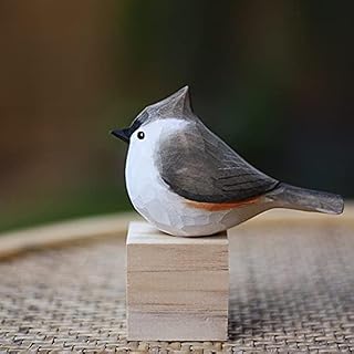 WEAUSUP Handmade Wooden Carved Bird Decor - Sculpted Hand-Painted Figurines, Small Home Statue, Shelf Decor, BFF Gifts for Bird Lovers (Tufted Titmouse)
