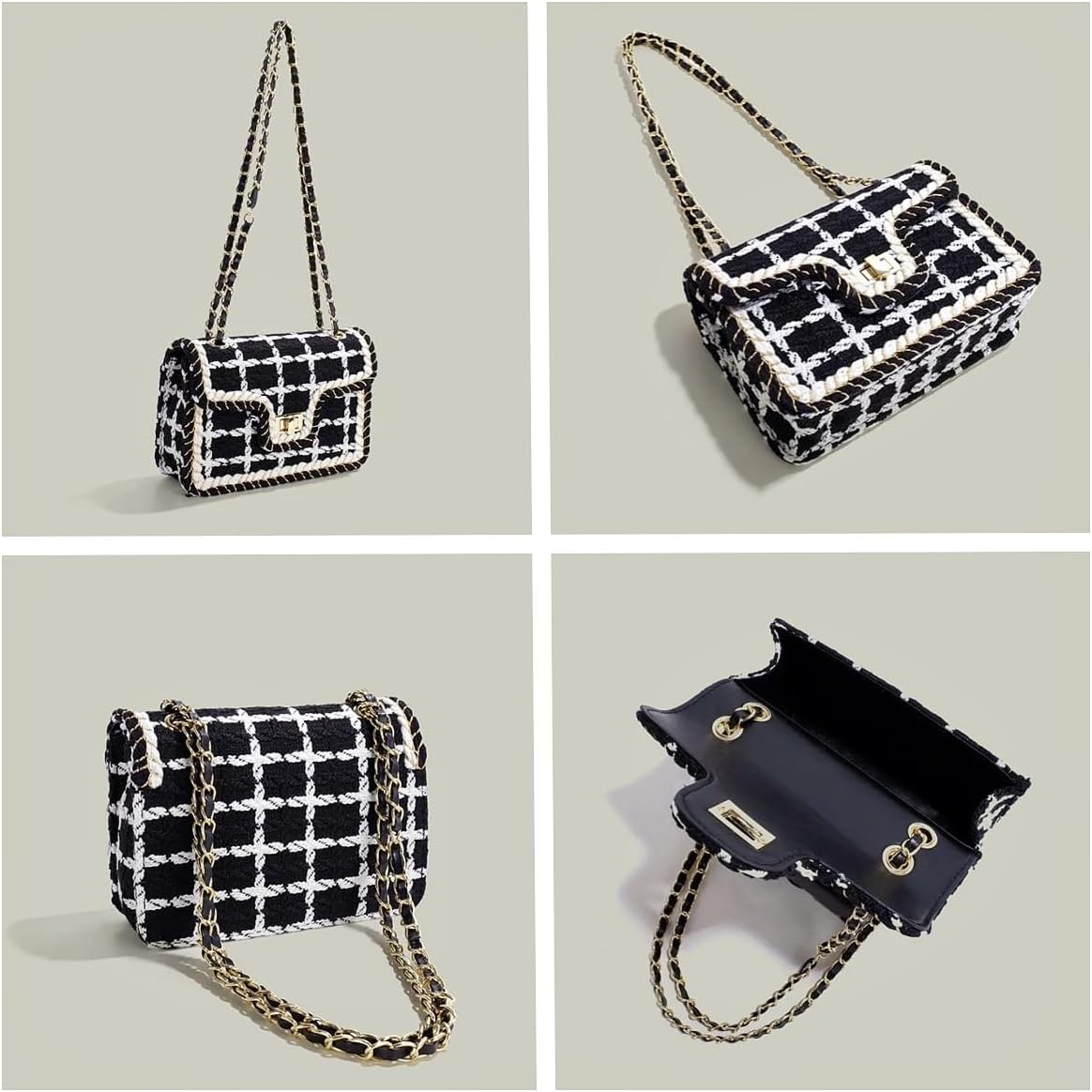 Checkered Crossbody Bag for Women, Cute Black & White Woven Shoulder Bag Small Lightweight Trendy Cross Body Purse Handbag - Image 6