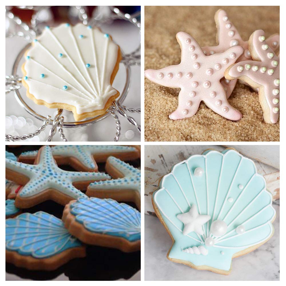 Juego de 3 cortadores de galletas de sirena, estrella de mar y concha, acero inoxidable
