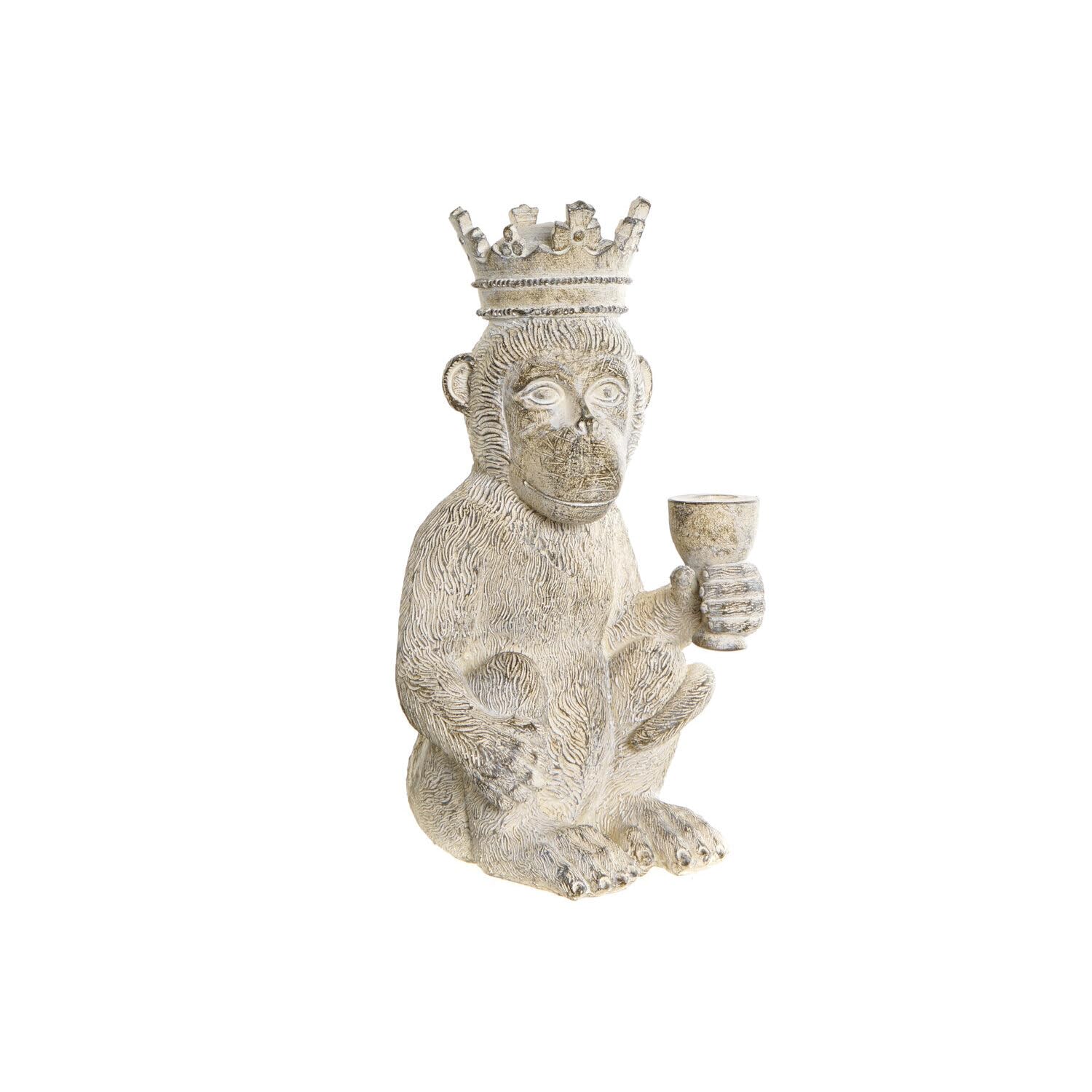 Statue singe en résine 30cm blanc décapé pour déco salon rétro et moderne