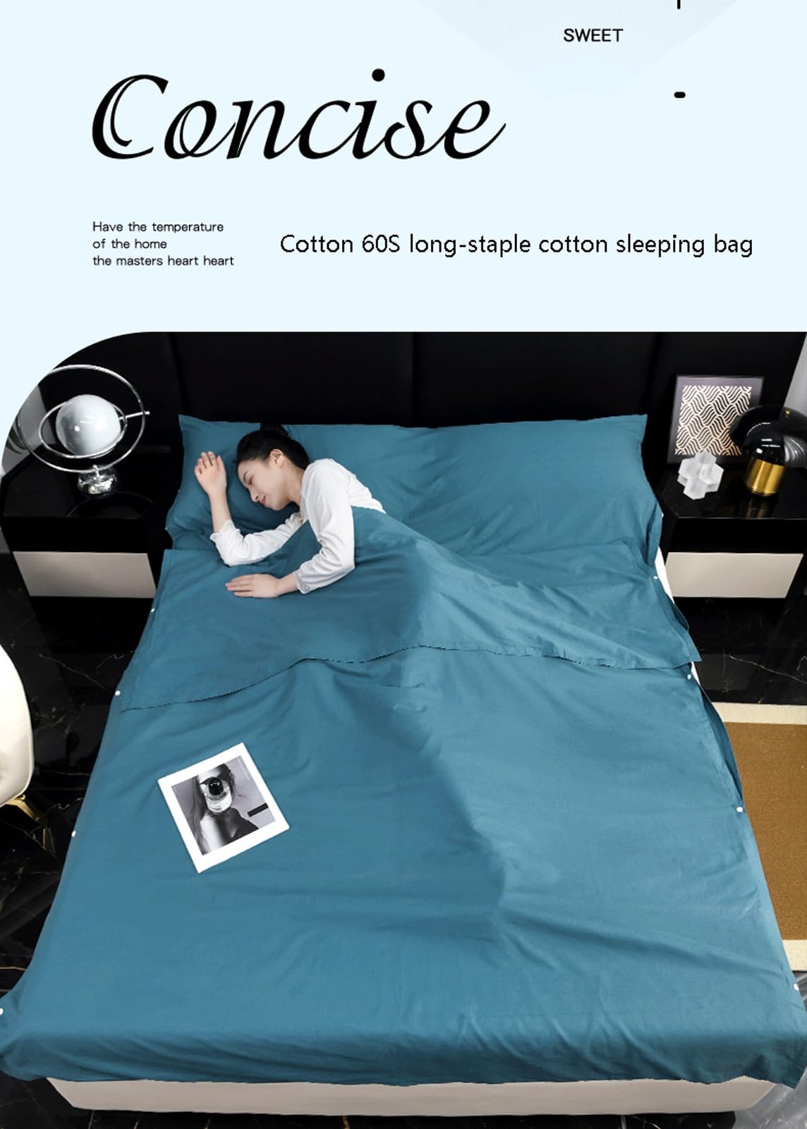 Drap de Sac de Couchage de Voyage Portable Simple Double Coton Doublure Sac de Couchage Idéal pour Auberges Refuges Voyage Hôtel Camping