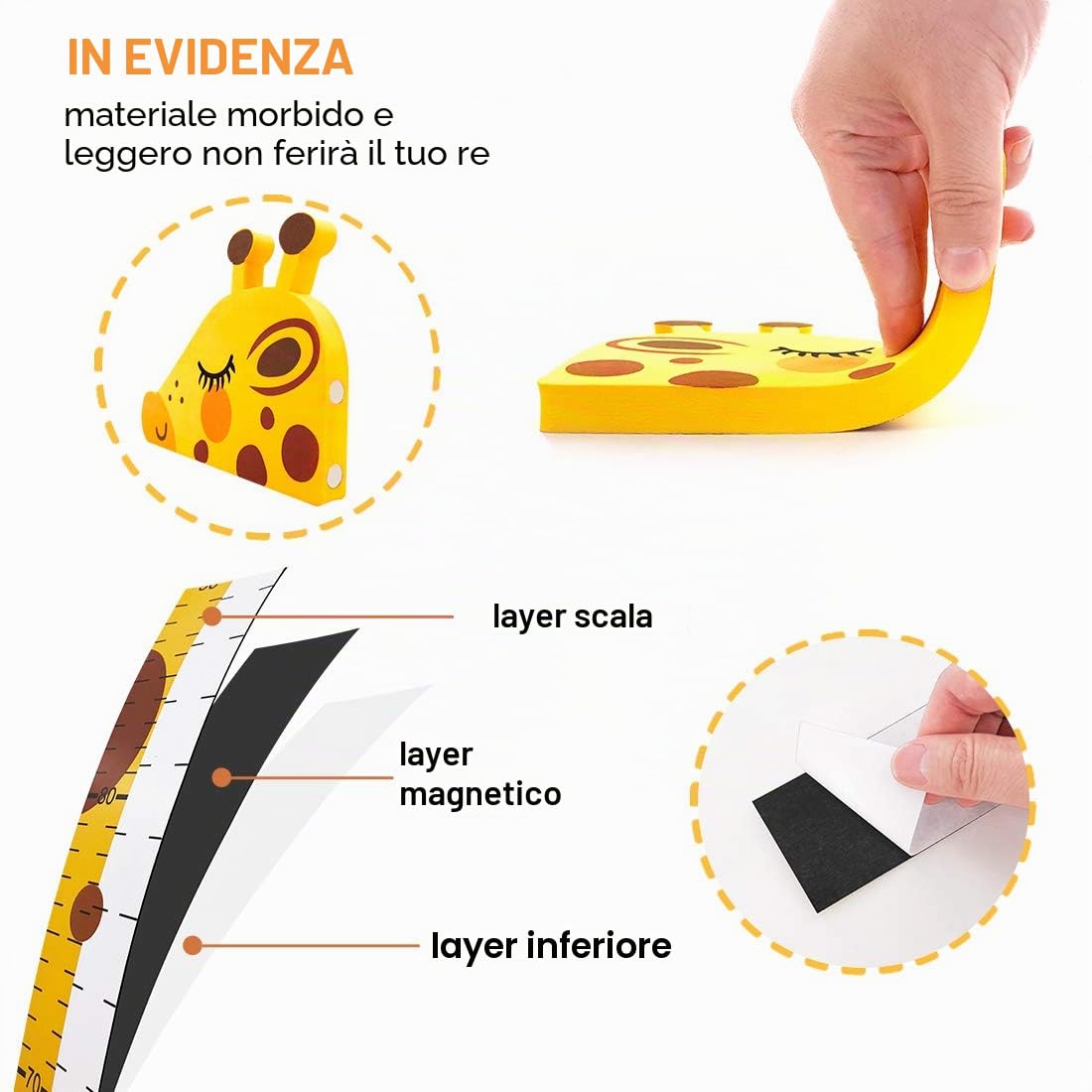 Altimetro per bambini 3D testa di giraffa mobile decalcomania da parete asilo
