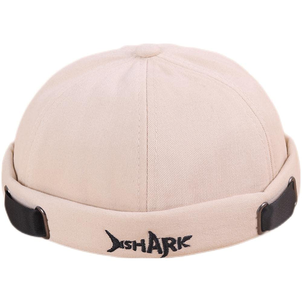 Brimless Docker Leon Hat Rolled Cuff Harbour Shark Embroidery Skull Docker Beanie Cap for Men & Women