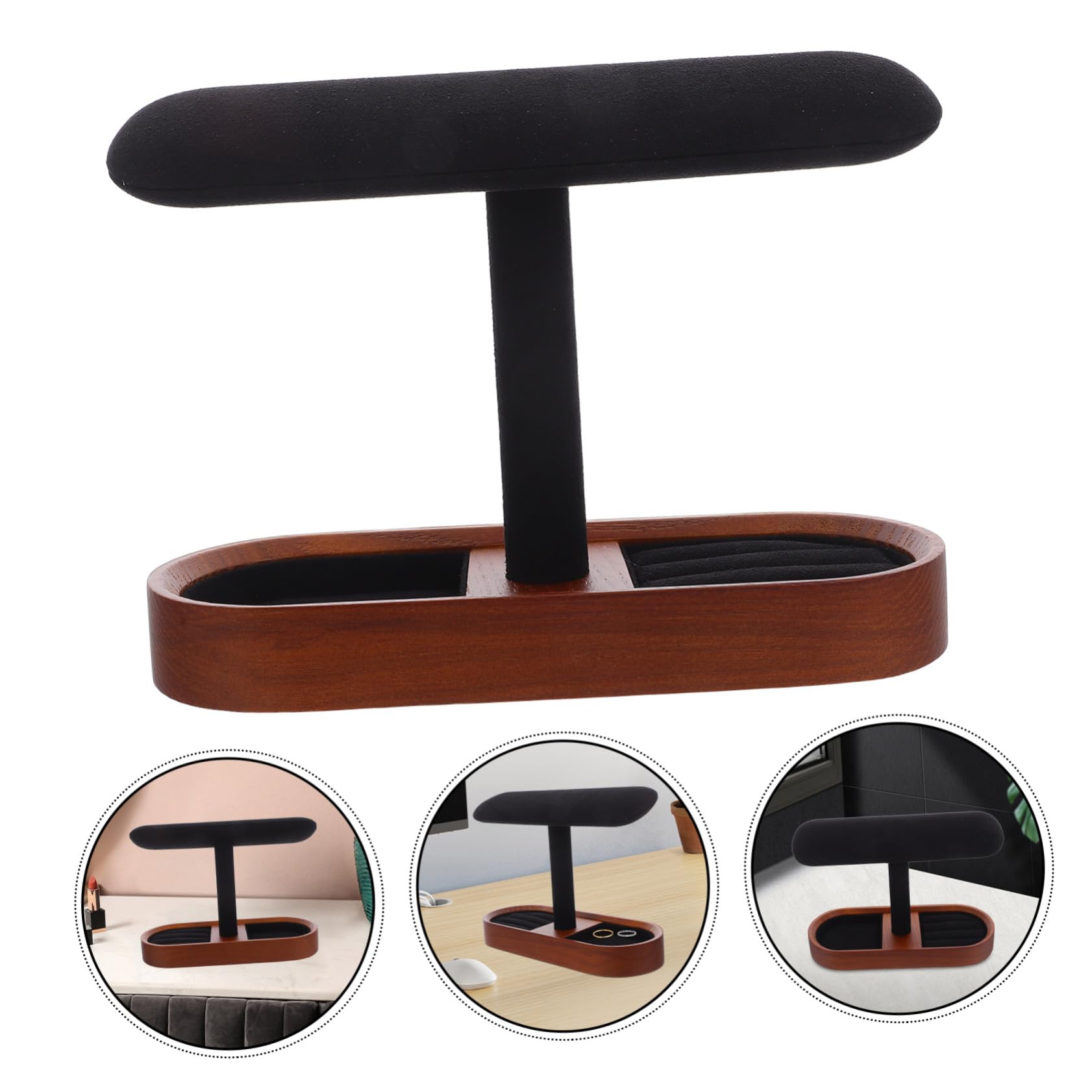 Soporte de Madera para Reloj y Pulseras Expositor T-bar Elegante con Acabado Natural Organizador Multiusos para Joyas y Accesorios Mostradores y Tocadores Almacenamiento Estable