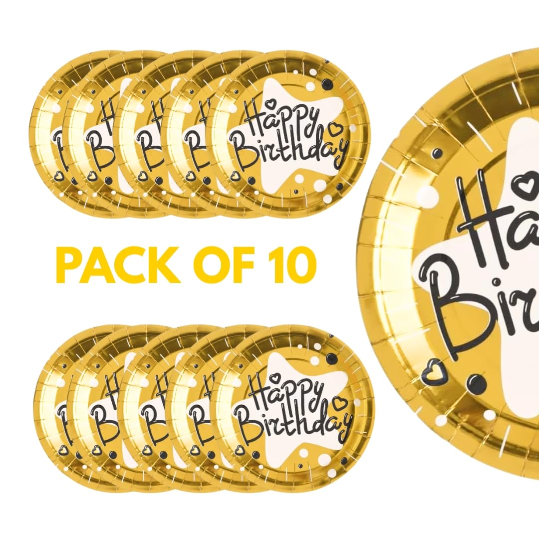 Wanna Party Happy Birthday Party Paper Plates,Gold Birthday Dessert Plates,7inch-10pcs,Foil Polka Dots Paper Plates for Party Decorations 2