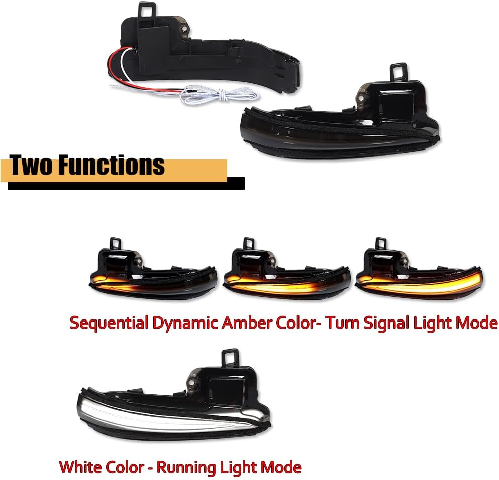GTINTHEBOX Side Mirror Blinker Sequential Turn Signal Lights for 2016-2023 Toyota Tacoma,2019-2024 RAV4 XA50,2020-2024 Highlander XU70 Smoked Switchback White & Amber LED Lamp