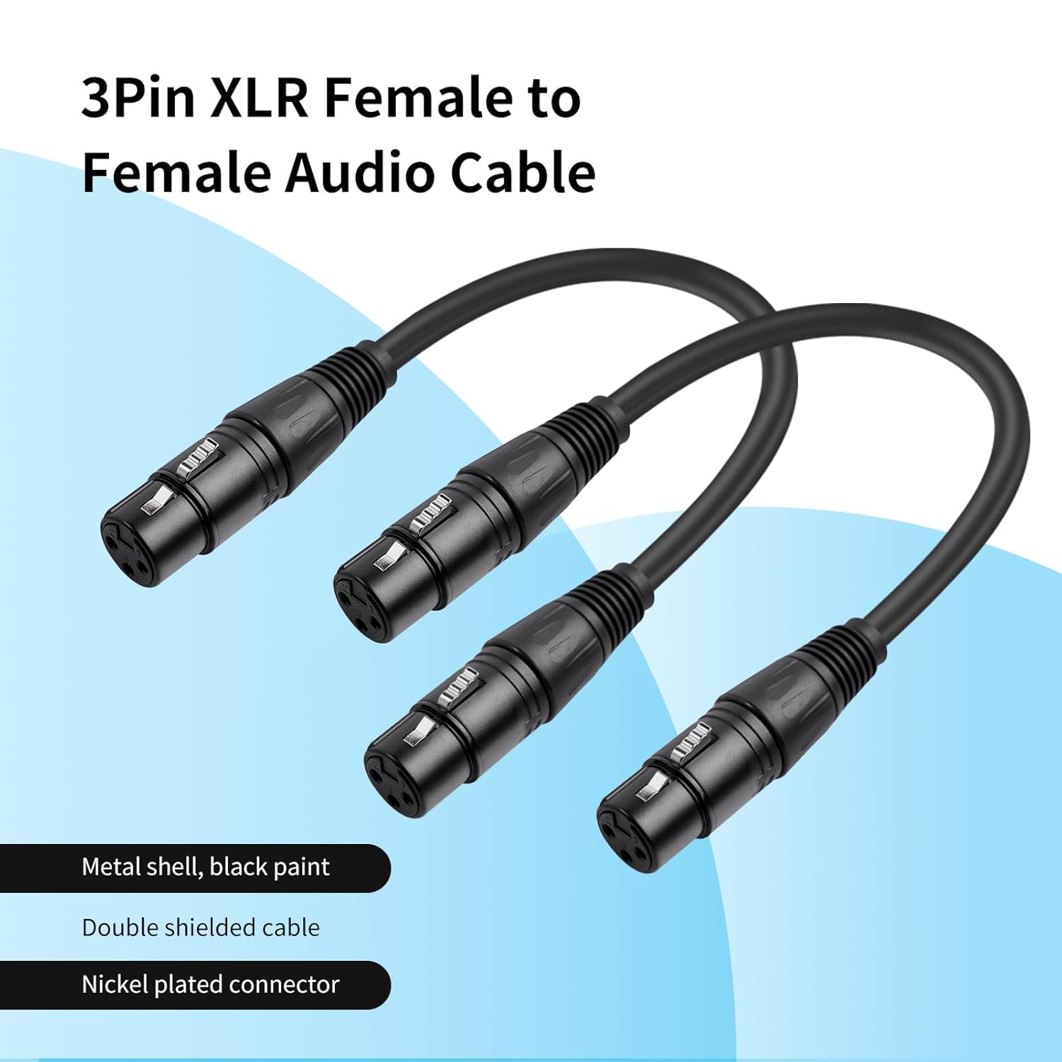 Confezione da 2 cavi audio professionali bilanciati da XLR femmina a femmina, 10 m, con connettori placcati in oro e rame privo di ossigeno, per sistemi di studio, palcoscenico, PA
