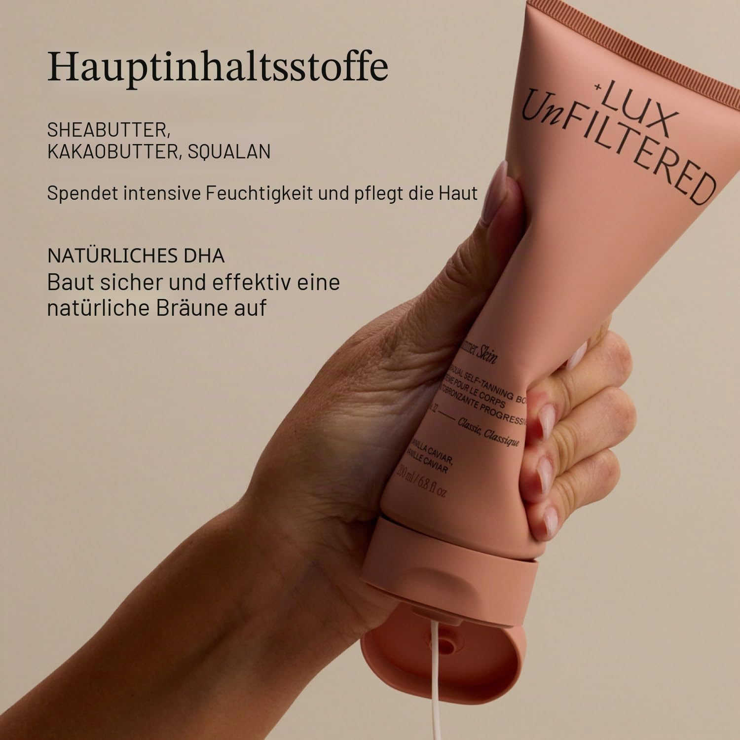 + Lux Unfiltered N°32 Graduell feuchtigkeitsspendender Selbstbräuner in Rosewood – Self Tanning Lotion with No Mess – Gradual Self Tanner – Self Tanners Bestsellers (Rosenholz)
