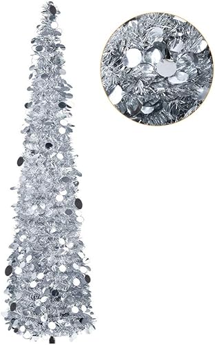 Miniatura 2 de Peyan Árbol de Navidad de oropel de 5 pies, árbol de Navidad plegable con soporte, árbol de Navidad dorado y rojo y plateado con purpurina para el