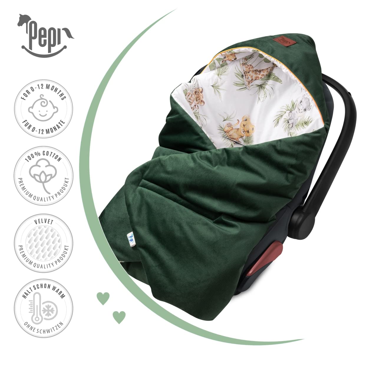 Pepi Einschlagdecke Babyschale 90x90 cm Baumwolle Babydecke für Autositz
