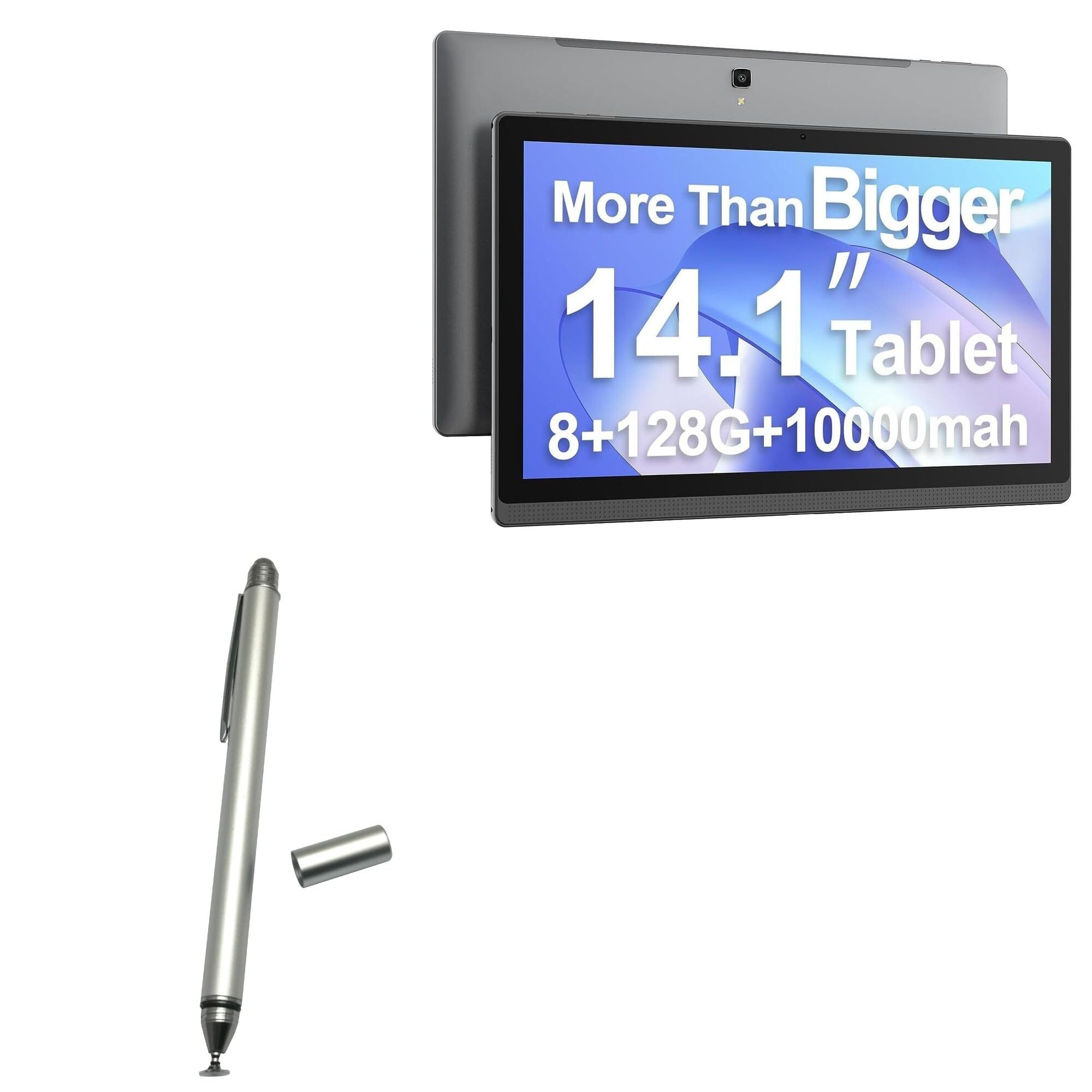 BoxWave Stylus Pen Compatible with MESWAO 14.1 in Android Tablet - DualTip Capacitive Stylus, Fiber Tip Disc Tip Capacitive Stylus Pen - Metallic Silver