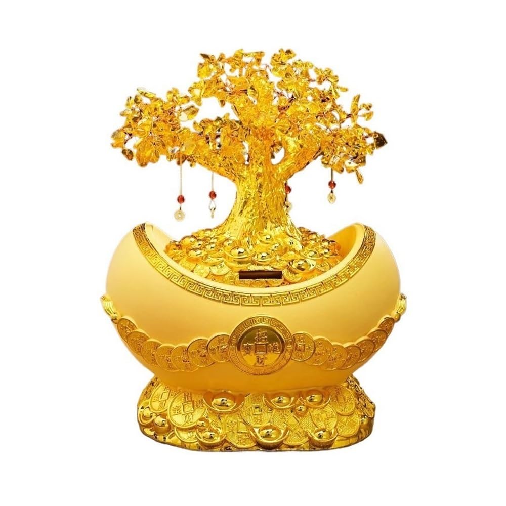 Home Decor Citrine Fortune Tree Decoration, with Gold Ingot Crystal Ornament, Home Opening Housewarming Crafts Bonsai