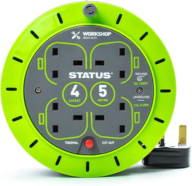 Status S5M13ACR - 13 A 4 Socket Cassette Reel with Thermal Out (Green)