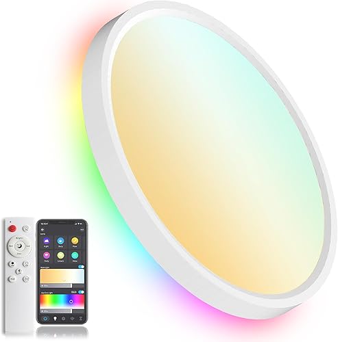 Miniatura 11 de Lámparas de techo LED inteligentes de 30 W | Lámpara de techo de montaje empotrado de 12 pulgadas con control remoto | IP44 impermeable | Funciona