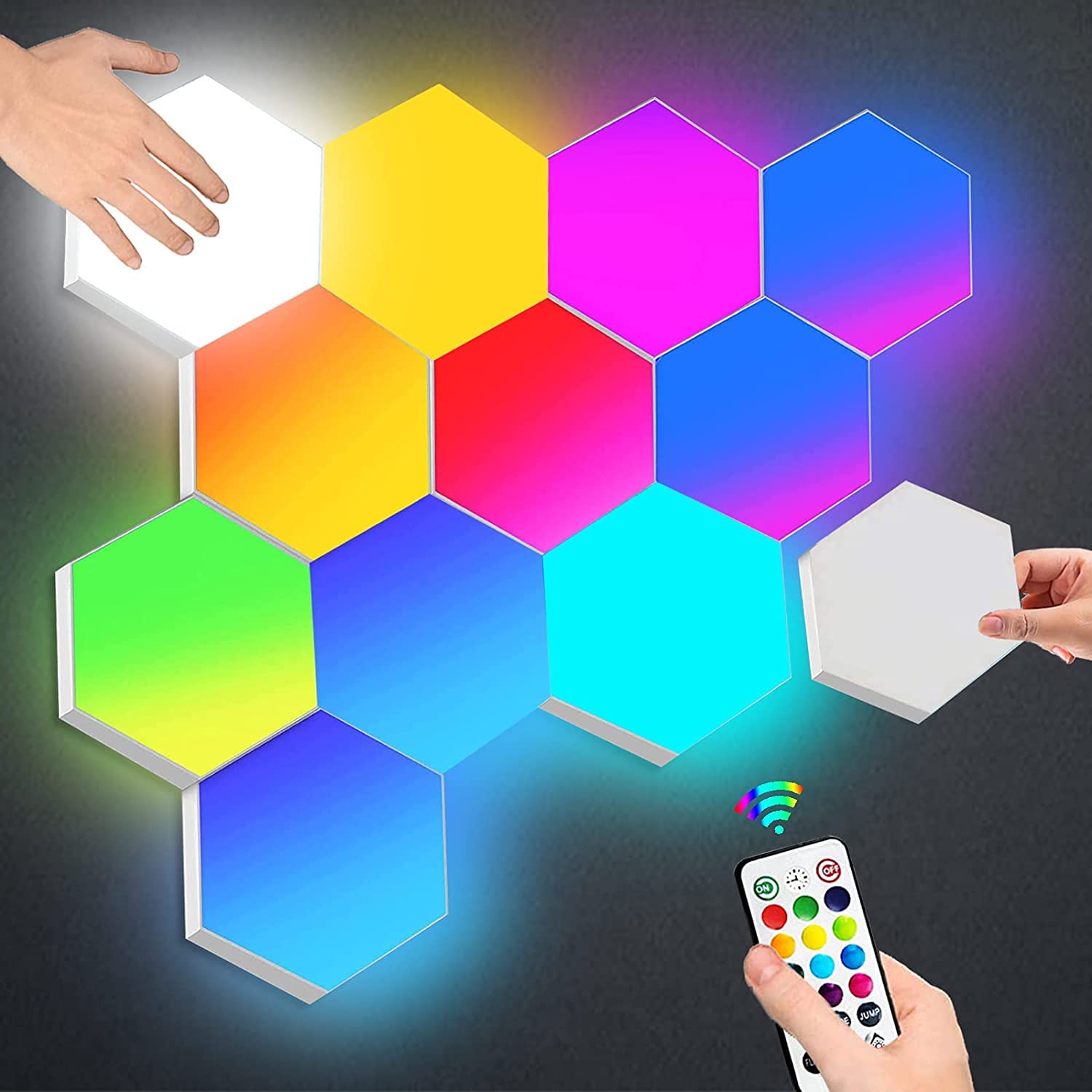 THE WHITE SHOP 6Pack Hexagon Wall Light LED Panel - Smart APP RGB Hexagonal Modular Gaming Light Music with Sync Honeycomb Shape Panels Hexagon Lights for Bedroom Children Room
