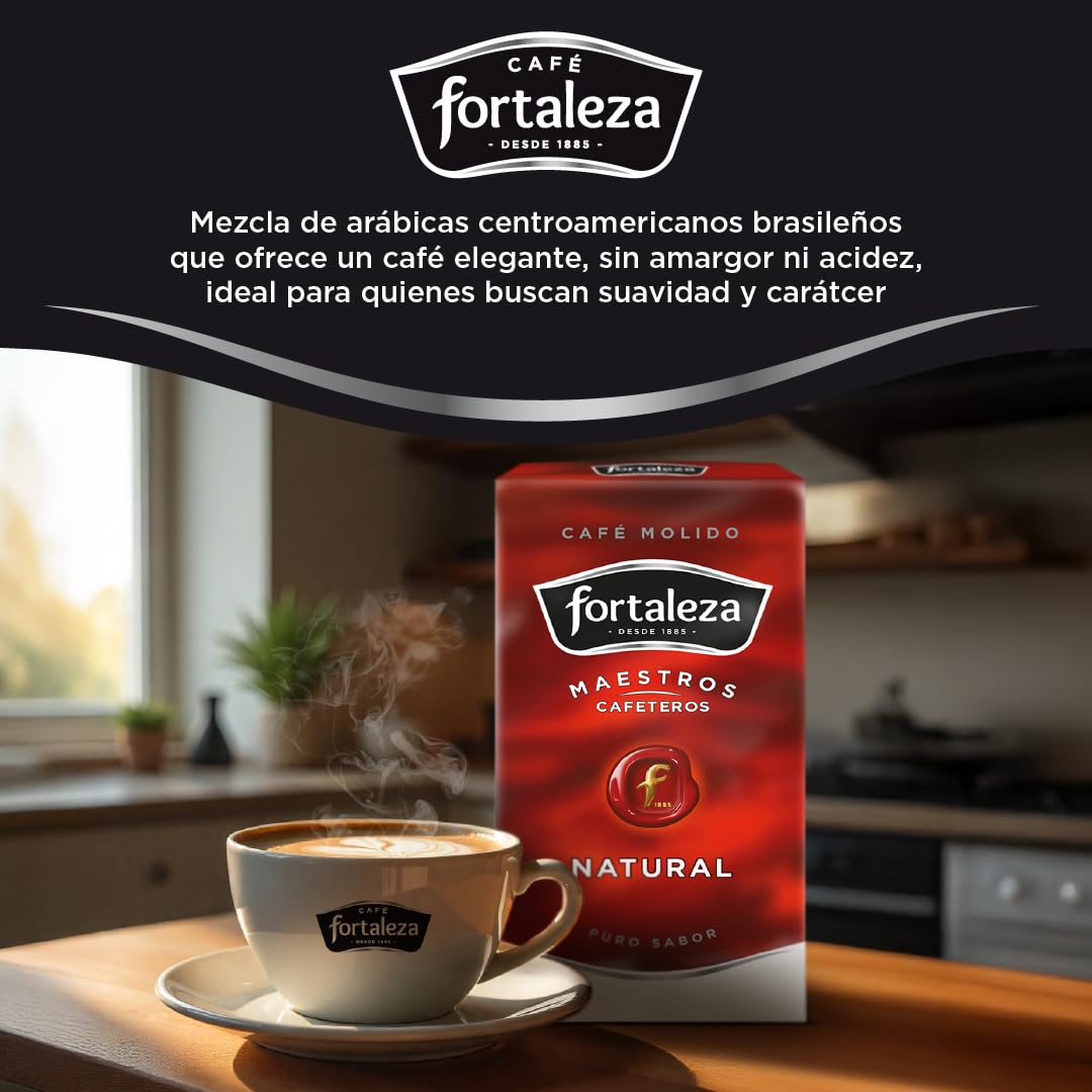 CAFÉ FORTALEZA Café Molido 100% Natural Pack 12x250g (3kg) – Compatible Con Melitta, Filtro, Émbolo e Italiana – Cafe Molido Suave Variedades Arábica y Robusta – Con Notas Herbales y Afrutadas