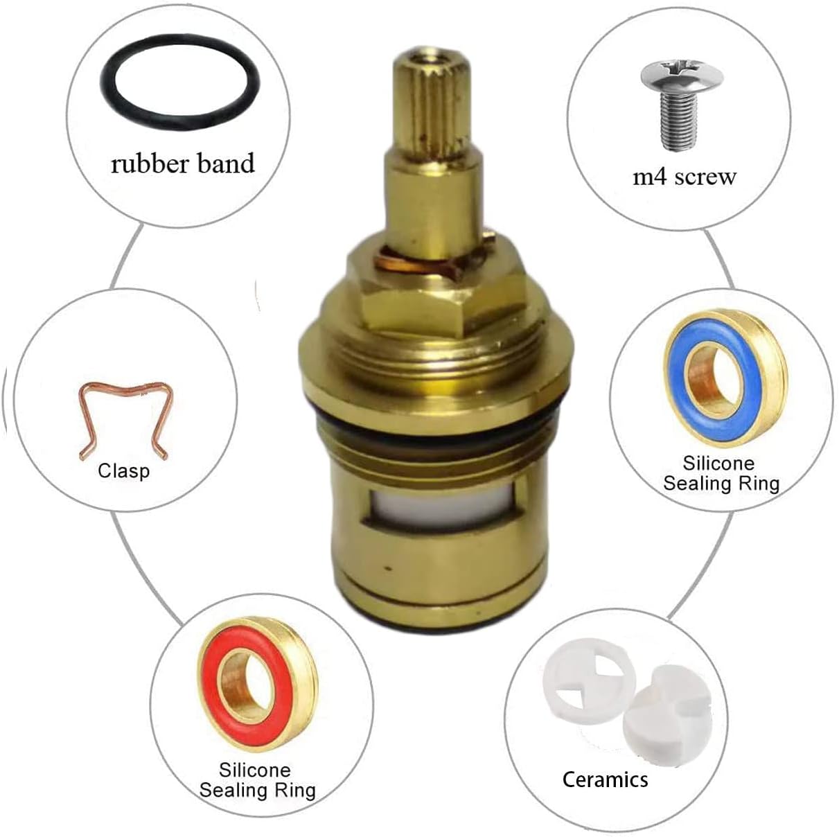 Ceramic Stem Brass Ceramic Stem Disc Cartridge G3/4"Faucet Valve Replacement for Bathroom Kitchen Tap (2 Packs, Cold & Hot) (Height 60MM)