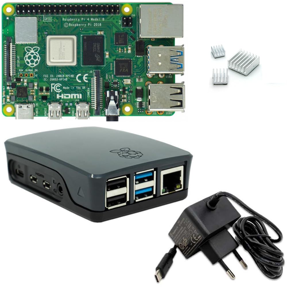Raspberry Pi 4 Kit de démarrage 8 Go Noir | Bloc d'alimentation USB-C 5 V 3 A | Boîtier | Dissipateur thermique | Raspberry Pi 4 Model B 8 Go RAM