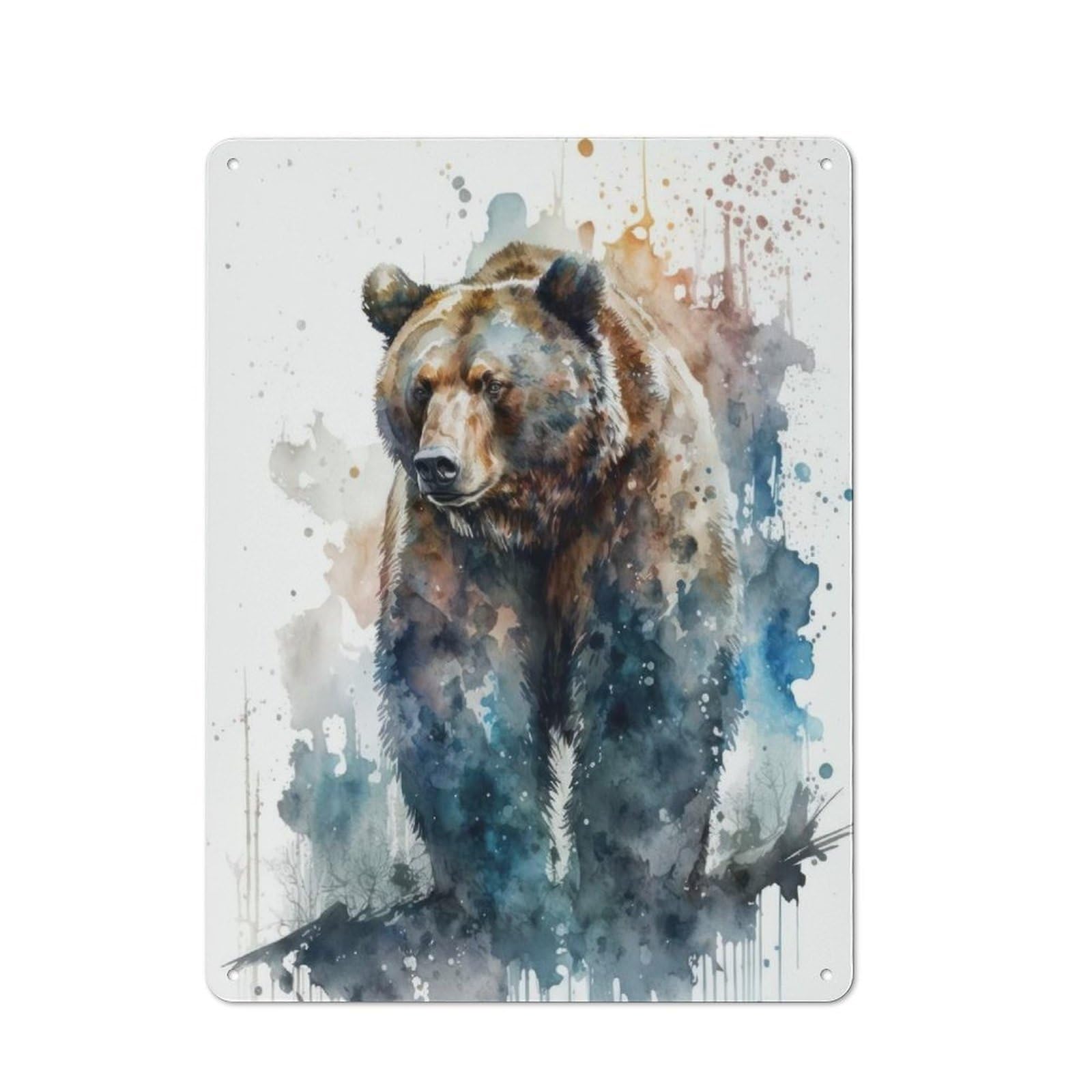 Bear Watercolor Vintage Metal Sign 40x30cm for Hobby Room Or Studio, Housewarming Present for People Styling Hobby Room And Studio