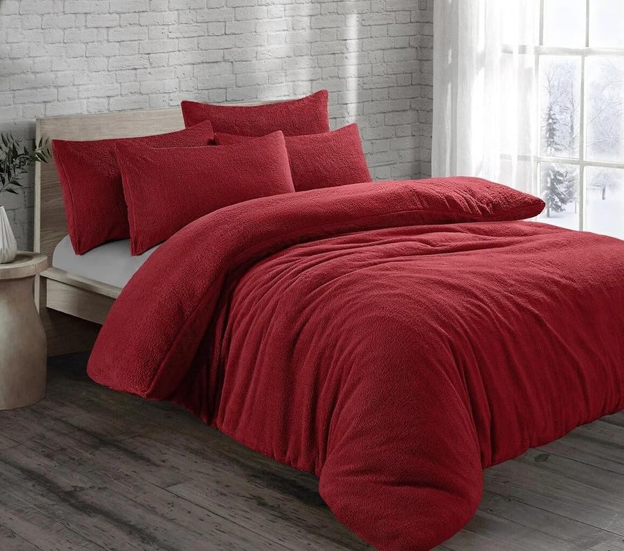 INSAFIANS Fluffy Teddy Fleece Duvet Cover Set Snuggly Warm Bedding for Ultimate Winter Comfort All UK Sizes (Red Super King Duvet Only) — image 1