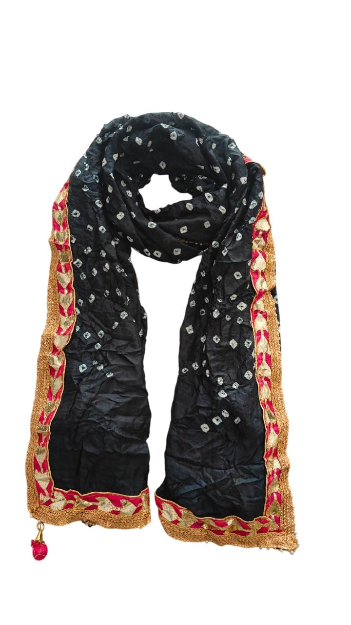Jaipuri Bandhani Bandhej Dupatta with Gota Lace Latkan-picture-49