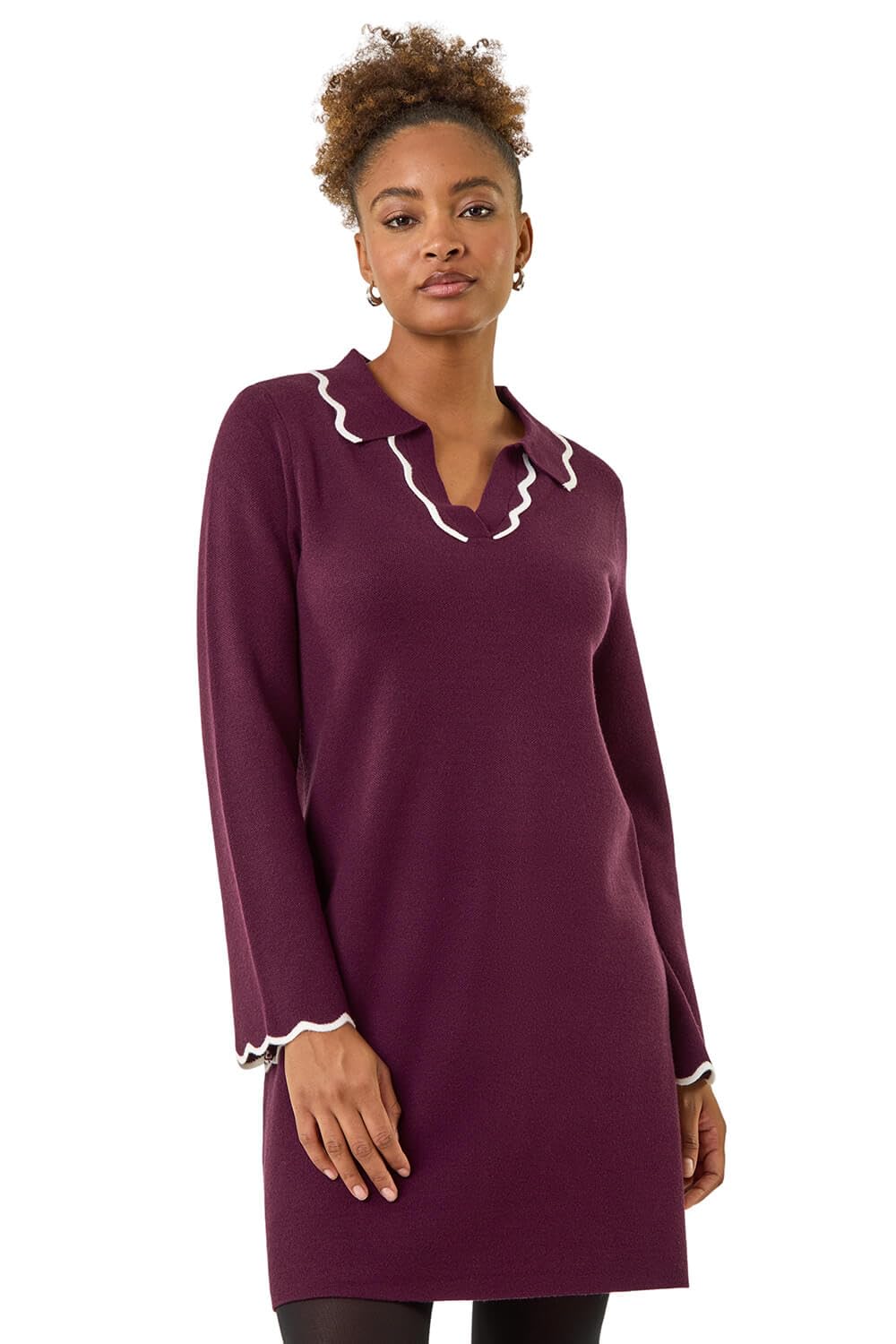 Roman Women's Plum Scalloped Edge Knit Dress In | : Size 20
