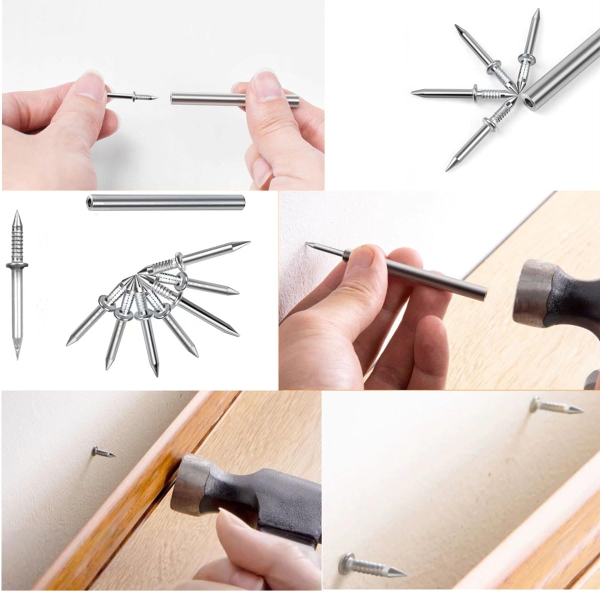 Double-Head Skirting Thread Seamless Nails Double Headed Nails Baseboard Nails Invisible Safety Screws Special Sleeve Tool for Nail -50PCS