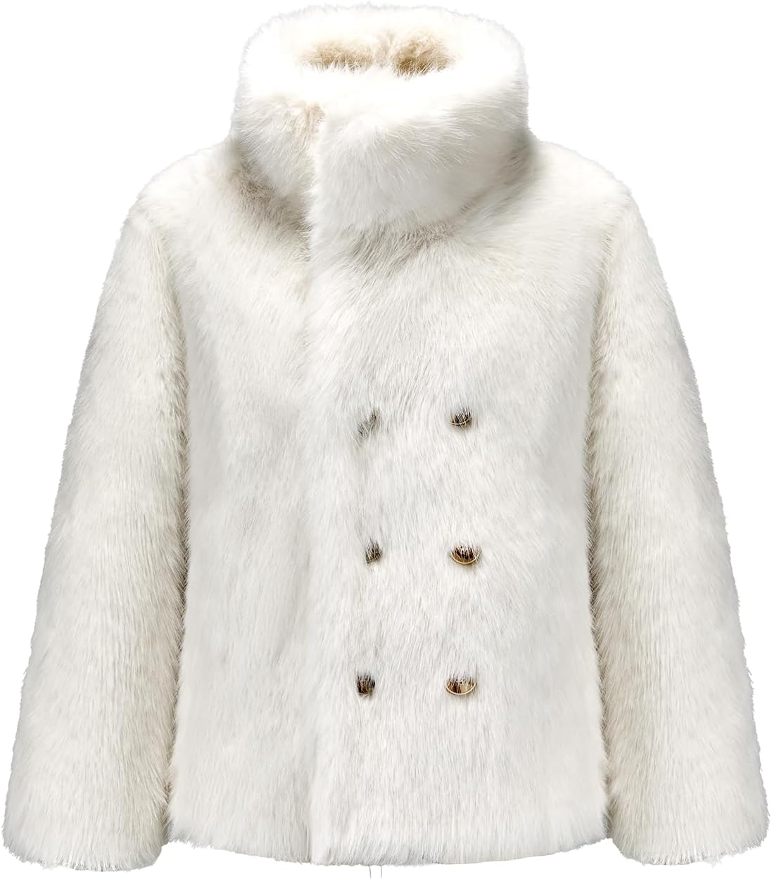 GRAN ORIENTE Women's Two-Sided Wear Faux Fur Coat,Suede Lining Double-Breasted Fluffy Jacket,Lapel Furry Winter Outwear Large White
