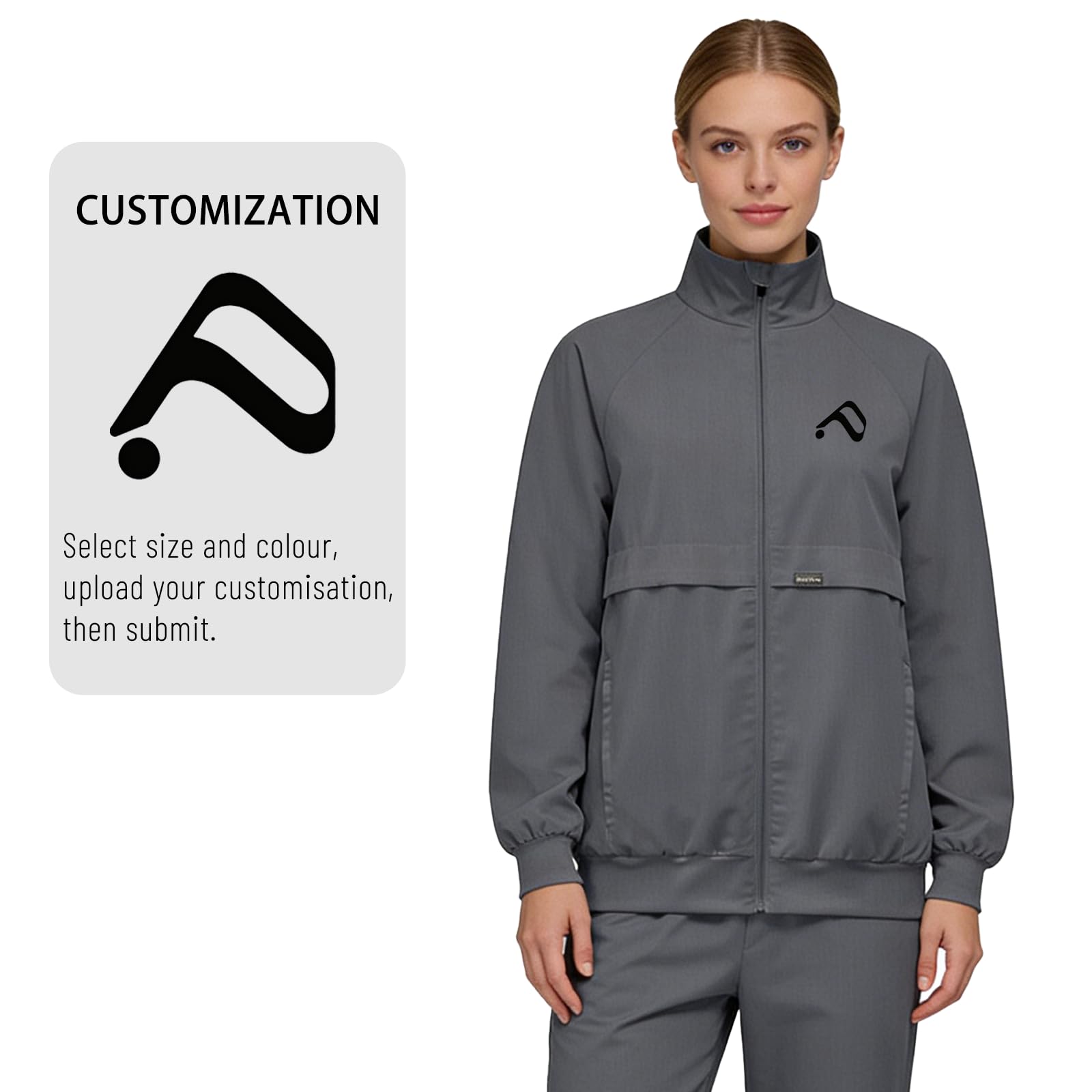 Chaqueta médica personalizada para mujer, con texto en inglés "Custom Your Logo, Ligera, Uniforme Médico para Enfermera, Ropa de