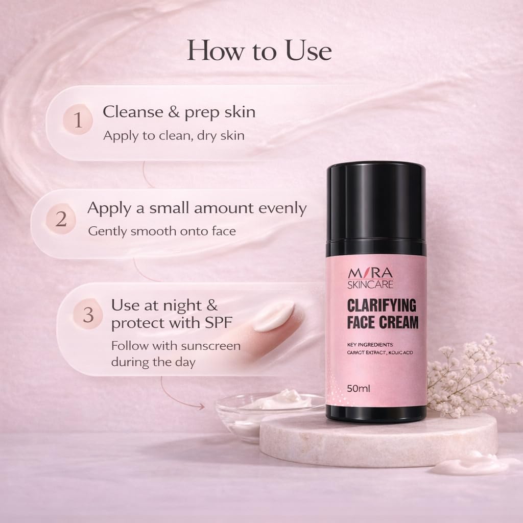 Clarifying Face Cream – Dark Spot Remover | Fades the Appearance of Hyperpigmentation and Uneven Skin Tone – With Kojic Acid, Alpha Arbutin & Carrot Extracts - 50ml