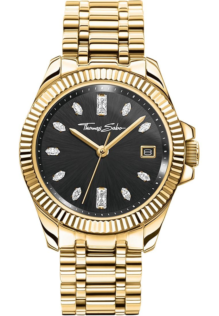THOMAS SABO Damenuhr Divine Gold schwarzes Zifferblatt goldfarben Edelstahl, Edelstahl Gelbgoldfarben
