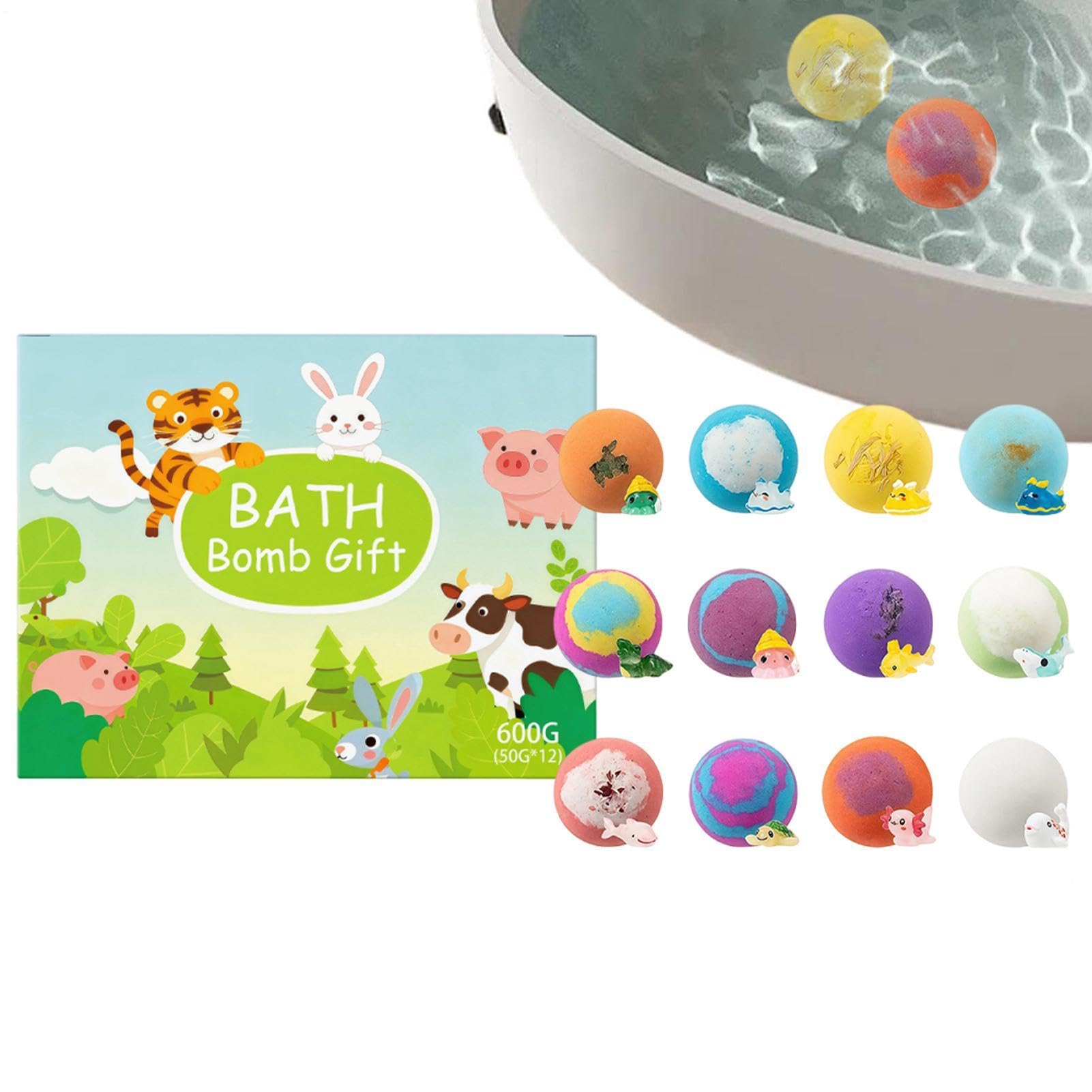 Bubble Bath Balls, Relaxing Body Cleanser, Bath Salts Toys, 12 Piece Set Fun Surprise included Safe, for Kids Boys Girls Spa Home Tub Travel Hotel Birthday Holiday Parties