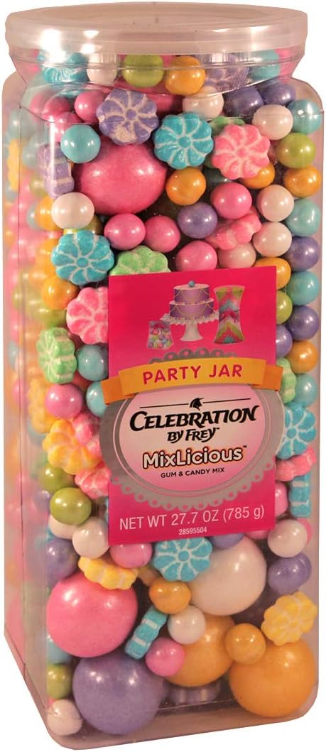 Celebration By Frey Mixlicious Spring Mix. Gumball & Chocolate Candy Mix 27.7 oz Party Jar