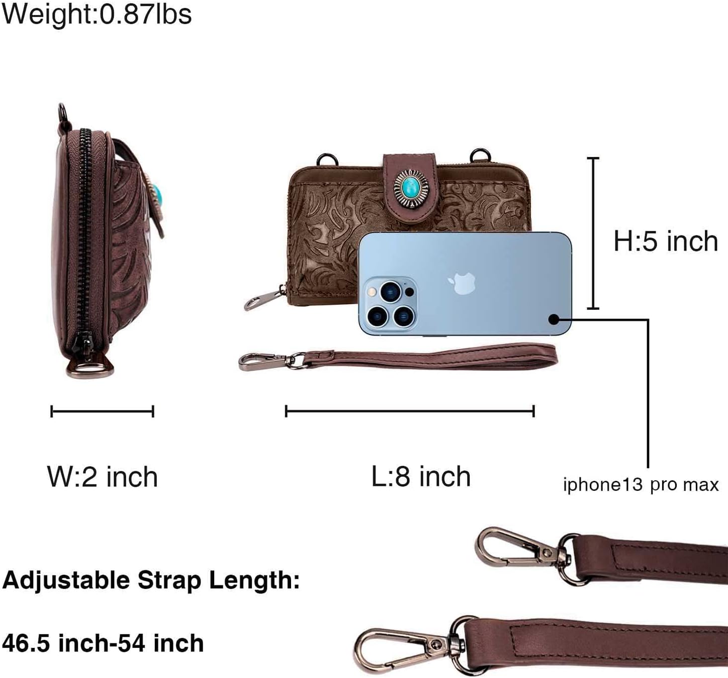LAVAWA Women's Crossbody Handbag Small Vintage, Ladies Wallet Western Adjustable Phone Purse Clutch Turquoise Concho Embossed