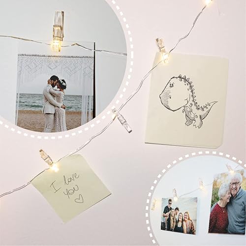 Miniatura 4 de Cadena de luces con clip para fotos (16.4 ft, 50 LED, 30 clavijas), funciona con pilas, luz de hadas colgante para dormitorio